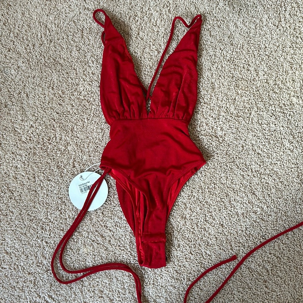 Red Shimmery Elisha Bodysuit Princess Polly